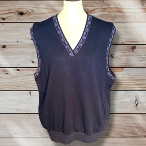 Izod Club V-Neck Pullover Vest Sport Golf Blue Aztec Trim Accent Large EUC